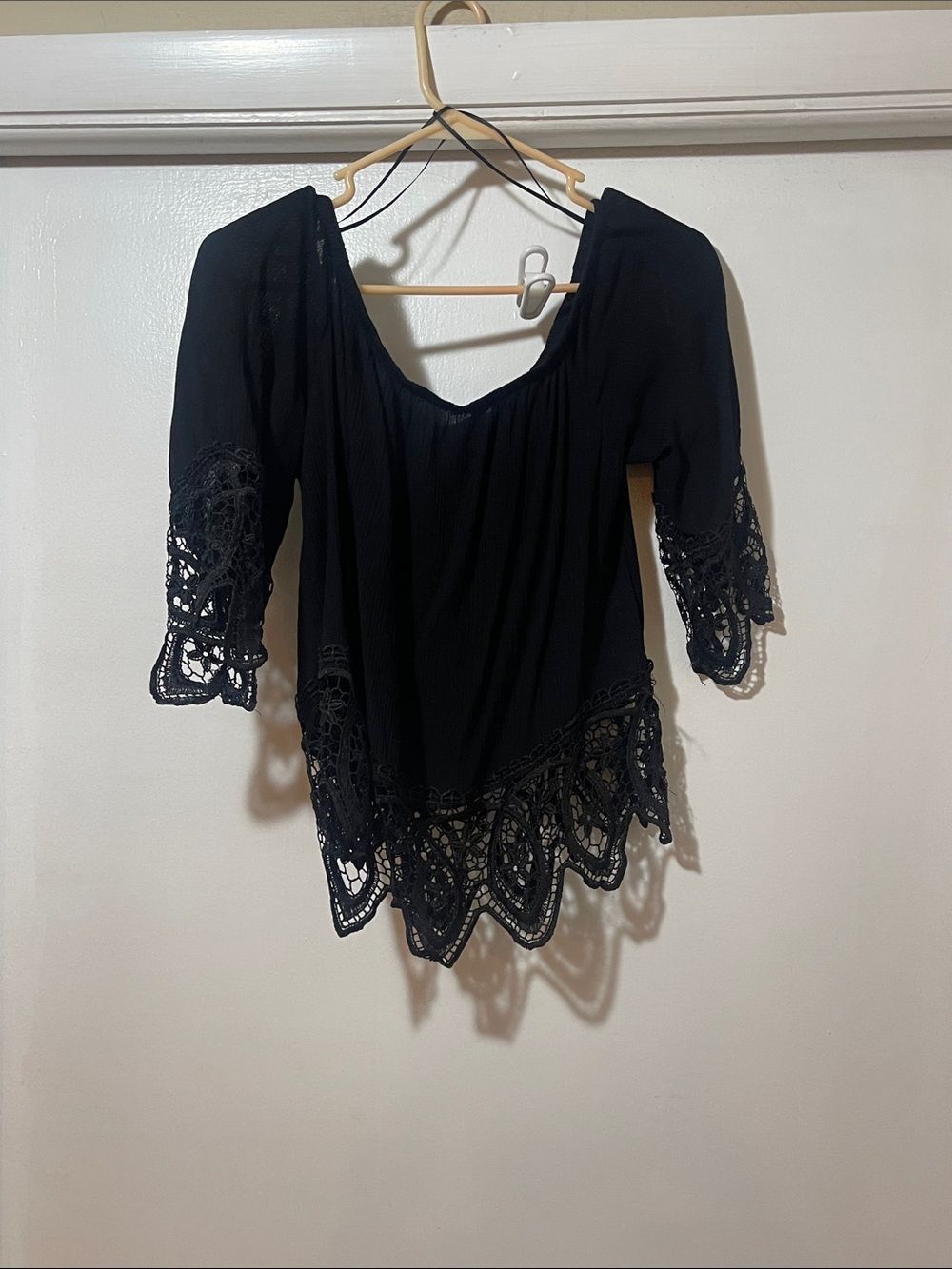 Ambience Black Crochet-Hem Off-Shoulder Top size medium